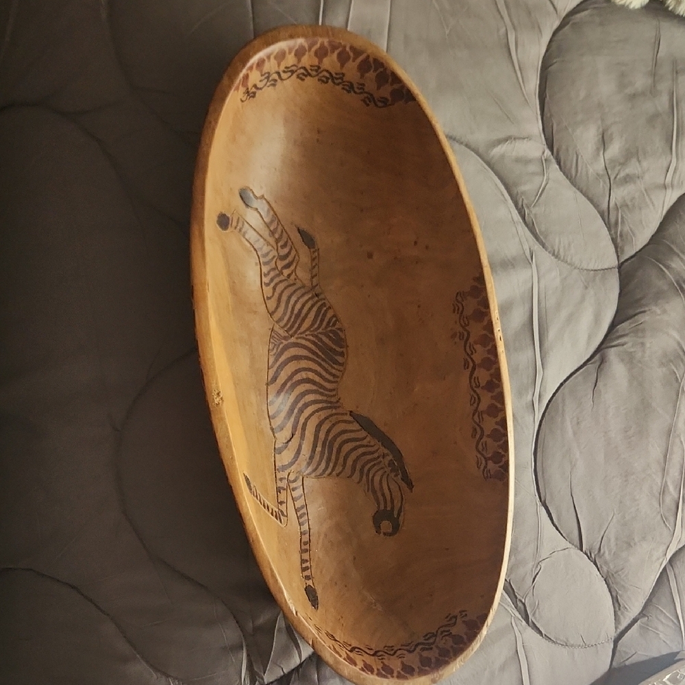 Handcrafted Wooden Zebra Bowl